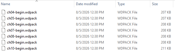 Hoofdstuk-.wdpack-bestanden — ch04 tot ch10 — in Windows Verkenner
